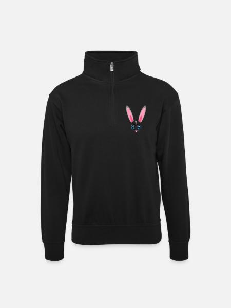 Cute Rabbit Face Kawaii Bunny Easter Lazy Costume - Unisex sweater with zip collar - black