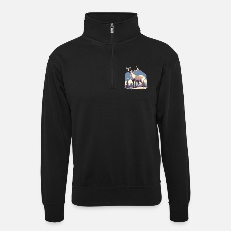 Rentiere Rentier - Unisex Pullover mit Zip-Kragen - Schwarz