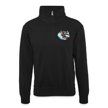 Lustiger Ski Fuchs – Comic Wintermotiv - Unisex Pullover mit Zip-Kragen - Schwarz - Vorne