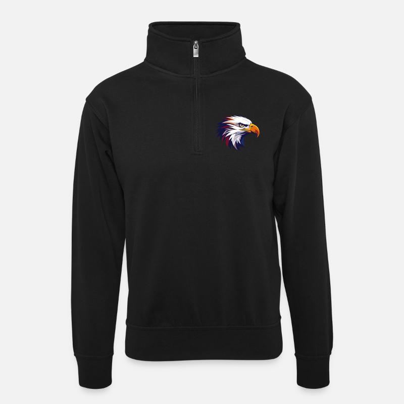 cooler Adlerkopf buntes Kontrastdesign - Unisex Pullover mit Zip-Kragen - Schwarz