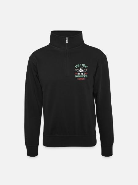 Ich liebe meinen Pomeranian - Unisex Pullover mit Zip-Kragen - Schwarz