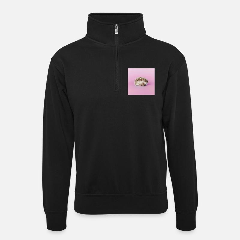 Schlafender Igel auf blassrosa Hintergrund - Unisex Pullover mit Zip-Kragen - Schwarz
