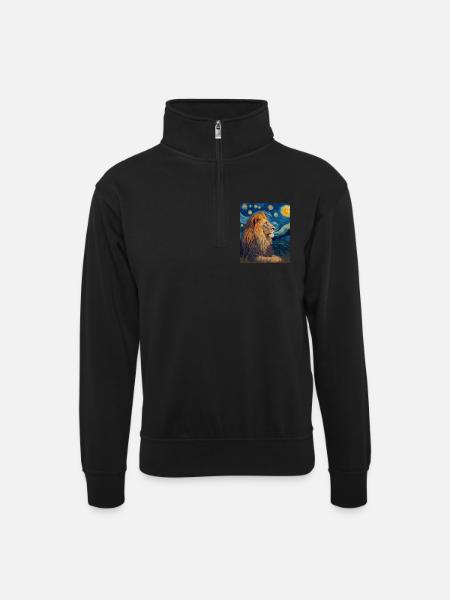 Lion Van Gogh - Unisex sweater with zip collar - black