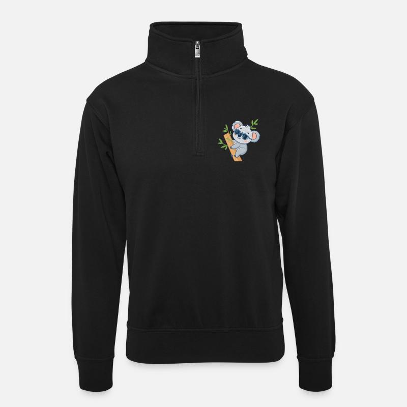 Koala auf Casual Bambus - Unisex Pullover mit Zip-Kragen - Schwarz