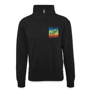 Funny Harmonica Player Gimme Some Harmonica - Unisex Pullover mit Zip-Kragen - Schwarz - Vorne