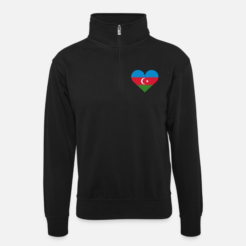 Herzflagge Aserbaidschans - Unisex Pullover mit Zip-Kragen - Schwarz