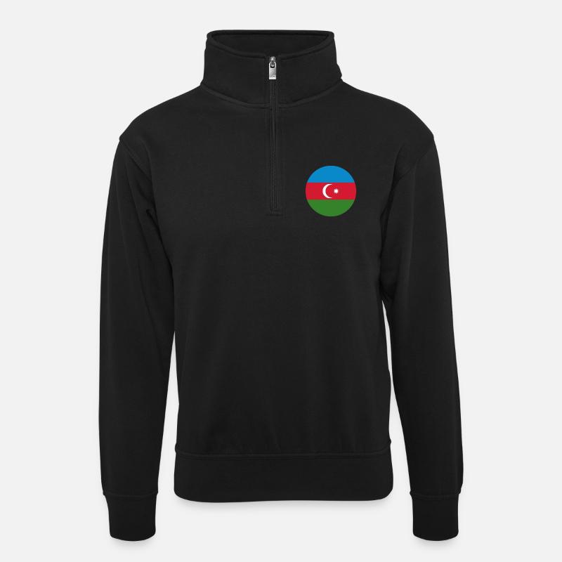 Aserbaidschanische Rundflagge - Unisex Pullover mit Zip-Kragen - Schwarz
