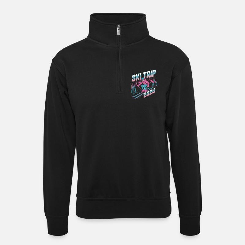 SkiTrip 2026 Retro Neon - Unisex Pullover mit Zip-Kragen - Schwarz