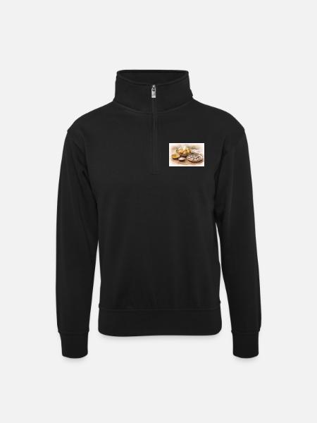 Jacket potatoes with herring Ukrainian - Unisex sweater with zip collar - black