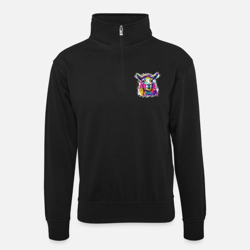 Lama Neon Pop Art - Unisex Pullover mit Zip-Kragen - Schwarz