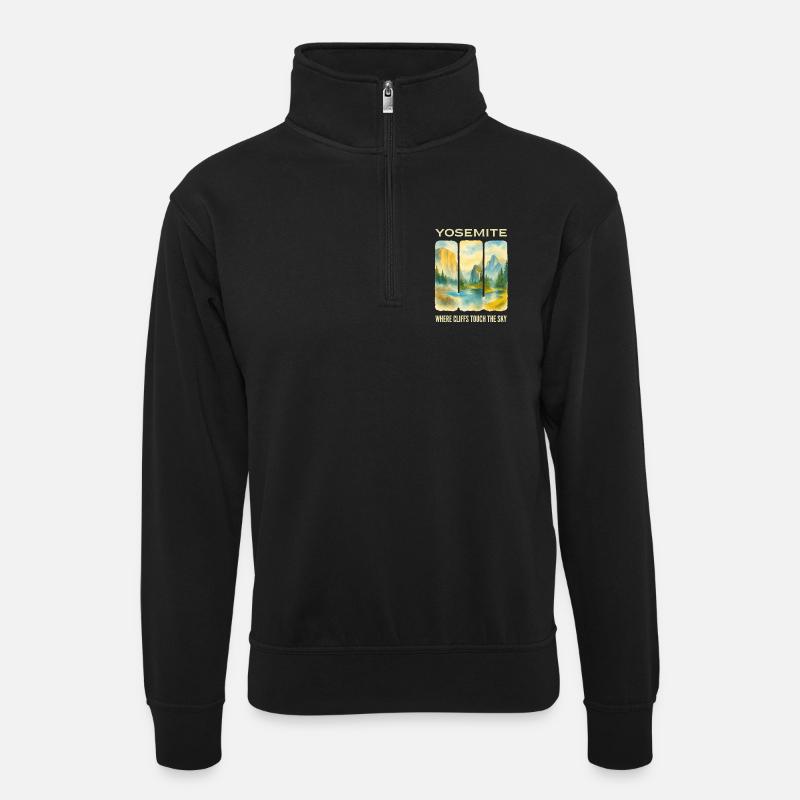 Yosemite: Gipfel und Himmel - Unisex Pullover mit Zip-Kragen - Schwarz