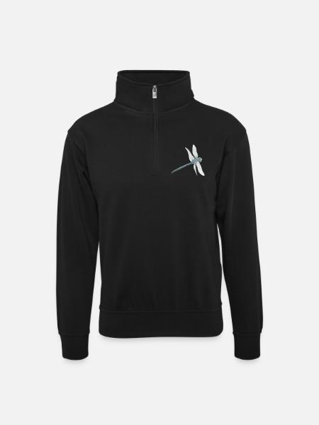 Illustration de libellule sarcelle - Sweat col montant zippé unisexe - noir