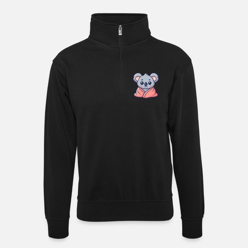 Koala kawaii enveloppé dans drap rose - Sweat col montant zippé unisexe - noir