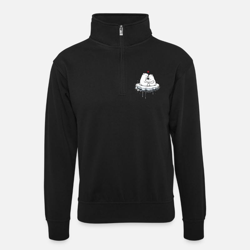 Zwei kuschelnde Eisbären auf Eisscholle  - Unisex sweater with zip collar - black