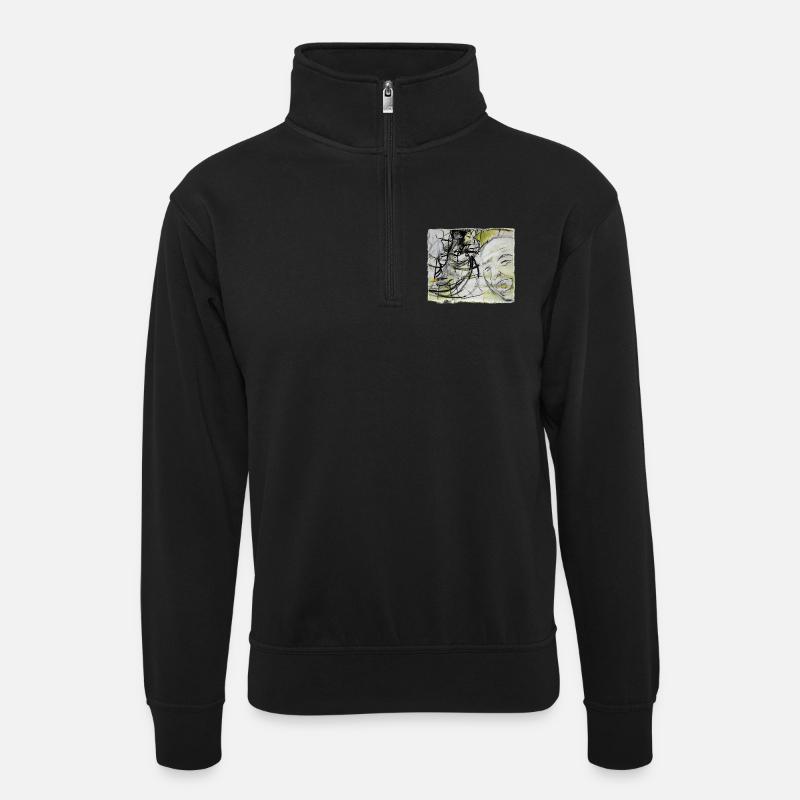 An old man remembers - Unisex sweater with zip collar - black