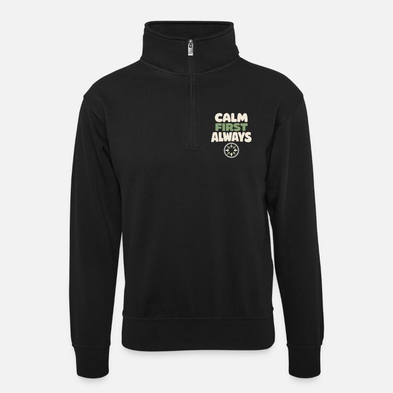 Calmness beats panic, lifestyle, - Unisex sweater with zip collar - black