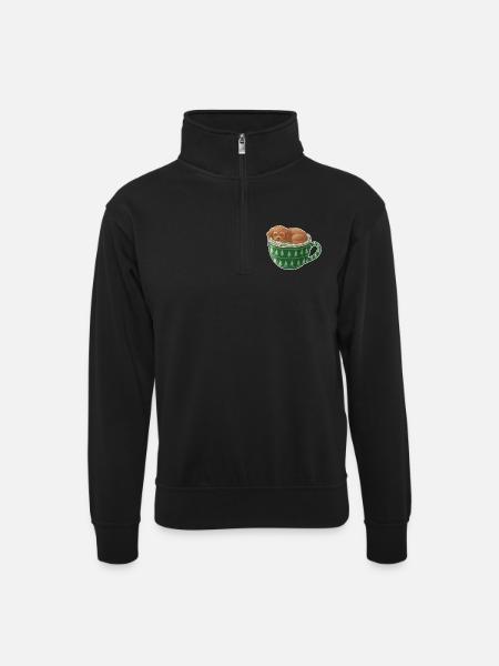 Sleeping puppy in green cup - Unisex sweater with zip collar - black