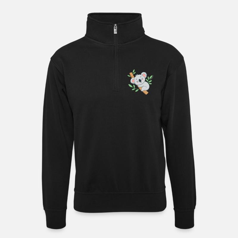 Dreamy Koala on Tropical Branch - Unisex sweater with zip collar - black