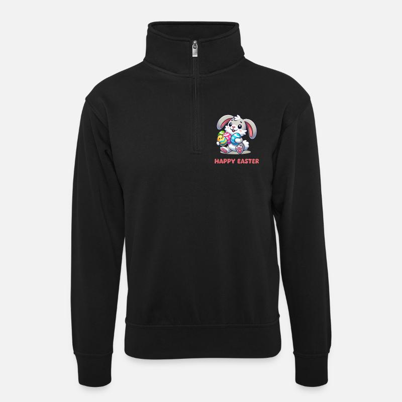 Bunny Easter Bunny Comic - Unisex sweater with zip collar - black