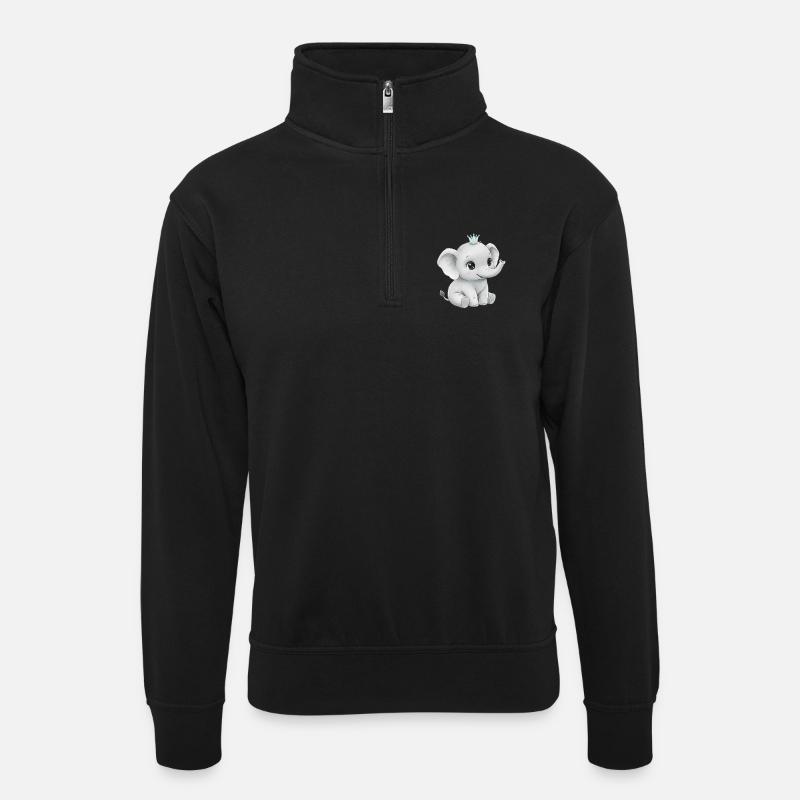 Königliches Elefantenbaby - Unisex Pullover mit Zip-Kragen - Schwarz