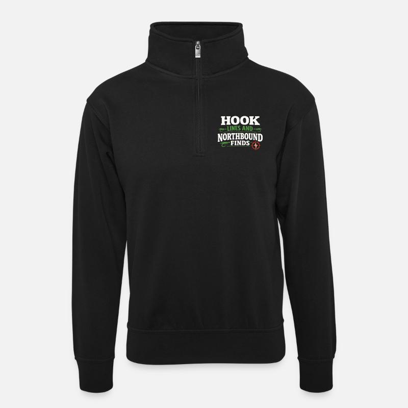 Fliegenfischen In Nordgewässern – - Unisex Pullover mit Zip-Kragen - Schwarz