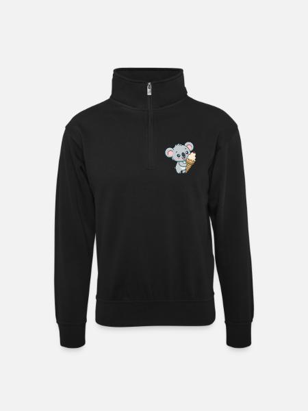 Koala-Gourmand-Eis - Unisex Pullover mit Zip-Kragen - Schwarz