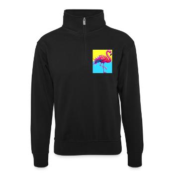Flamingo - Unisex Pullover mit Zip-Kragen - Schwarz - Vorne
