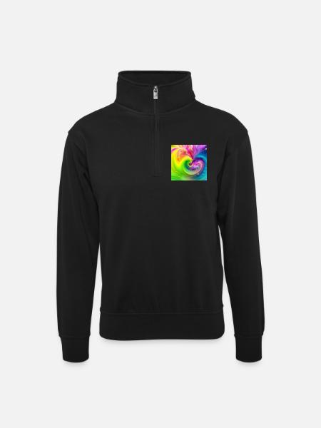Farbwirbel Neon Regenbogen - Unisex Pullover mit Zip-Kragen - Schwarz