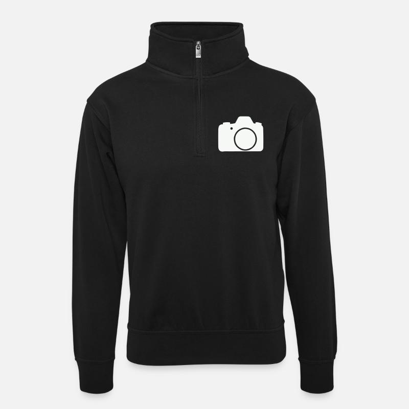 Kamera Linien-Icon Design - Unisex Pullover mit Zip-Kragen - Schwarz