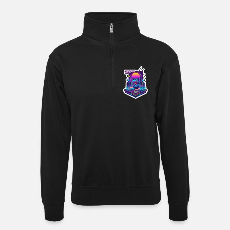 Retro Wave Cyber 90s - Unisex sweater with zip collar - black