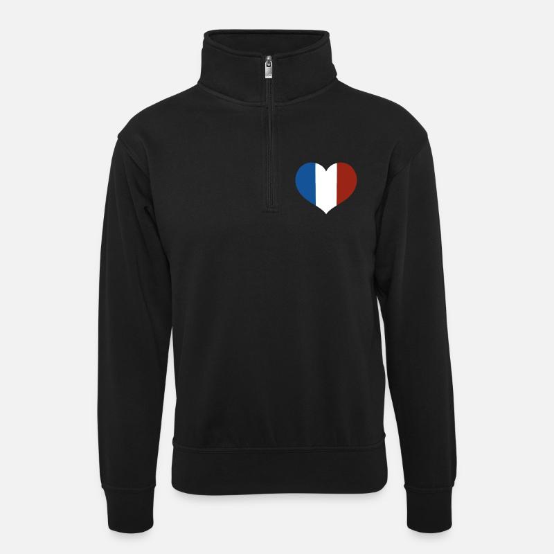 Herz der französischen Flagge - Unisex Pullover mit Zip-Kragen - Schwarz