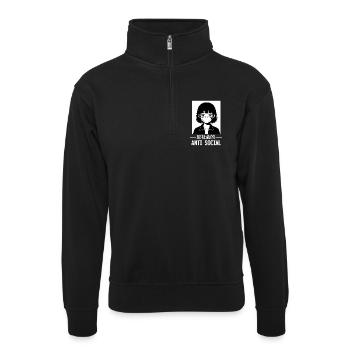 Antisocial Japanese Vaporwave Anime Girl - Unisex sweater with zip collar - black - Front