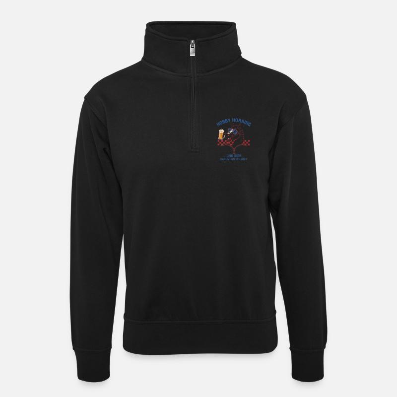 Hobby Horsing Bier Feier - Unisex Pullover mit Zip-Kragen - Schwarz