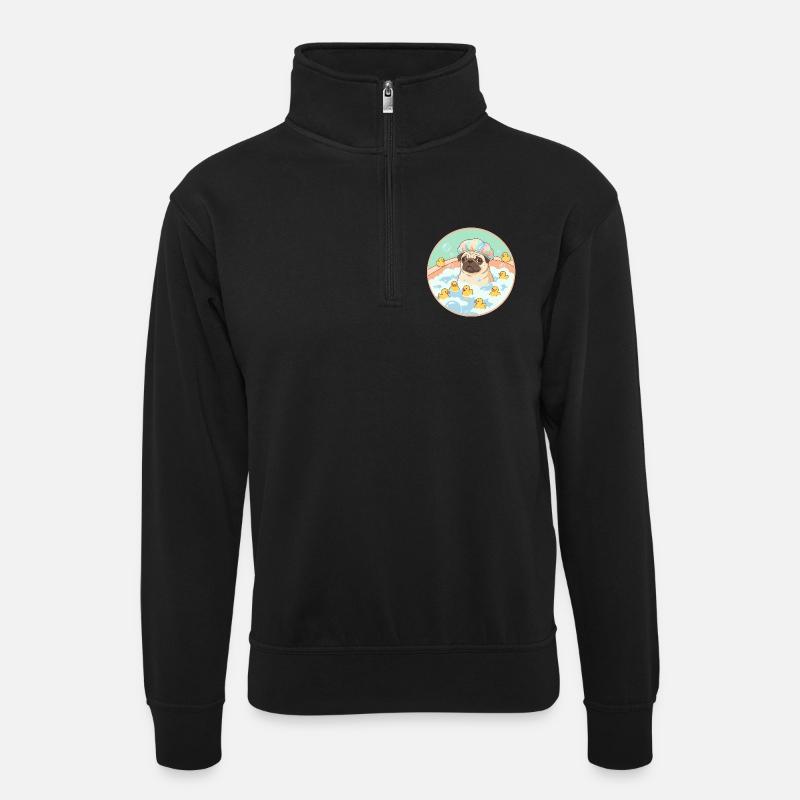 Mopps beim Badespaß - Unisex Pullover mit Zip-Kragen - Schwarz