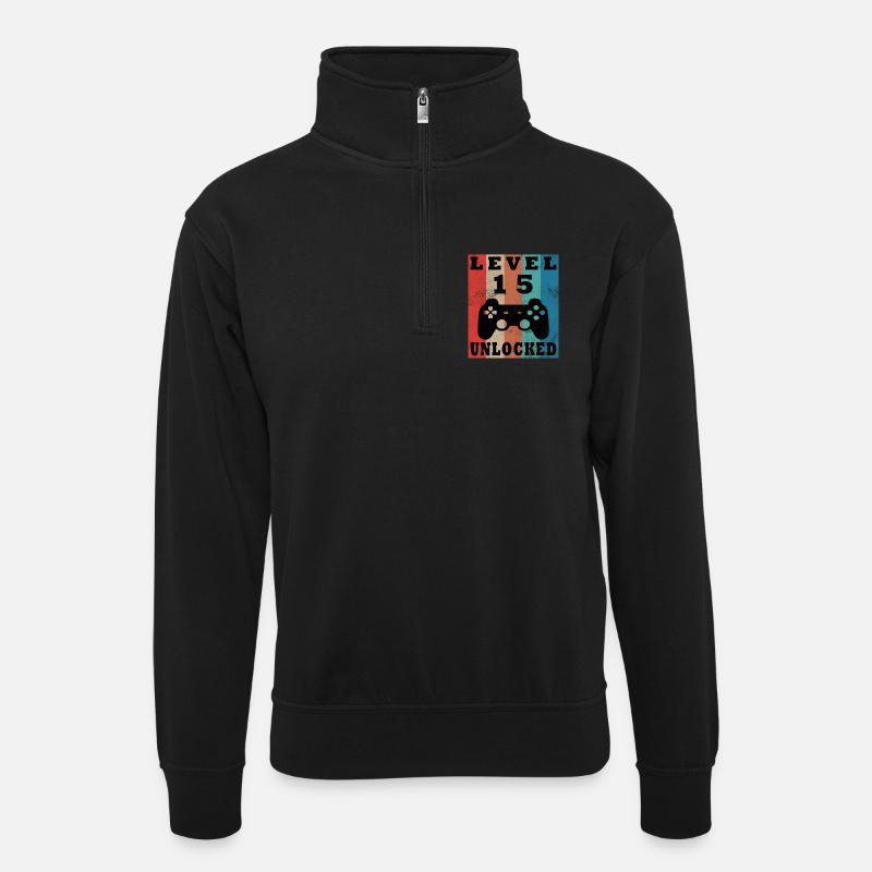 Level 15 Unlocked Retro Controller - Unisex sweater with zip collar - black