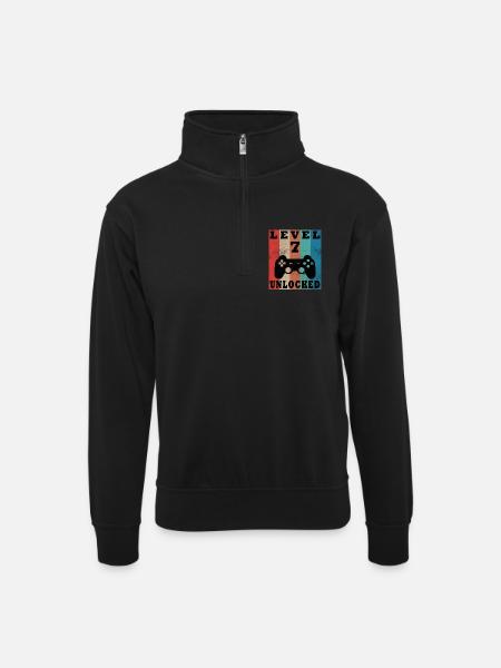 Level 7 freigeschaltet Retro-Controller - Unisex Pullover mit Zip-Kragen - Schwarz