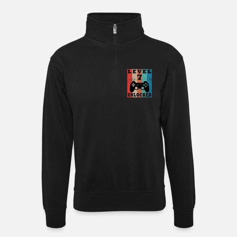 Level 7 freigeschaltet Retro-Controller - Unisex Pullover mit Zip-Kragen - Schwarz