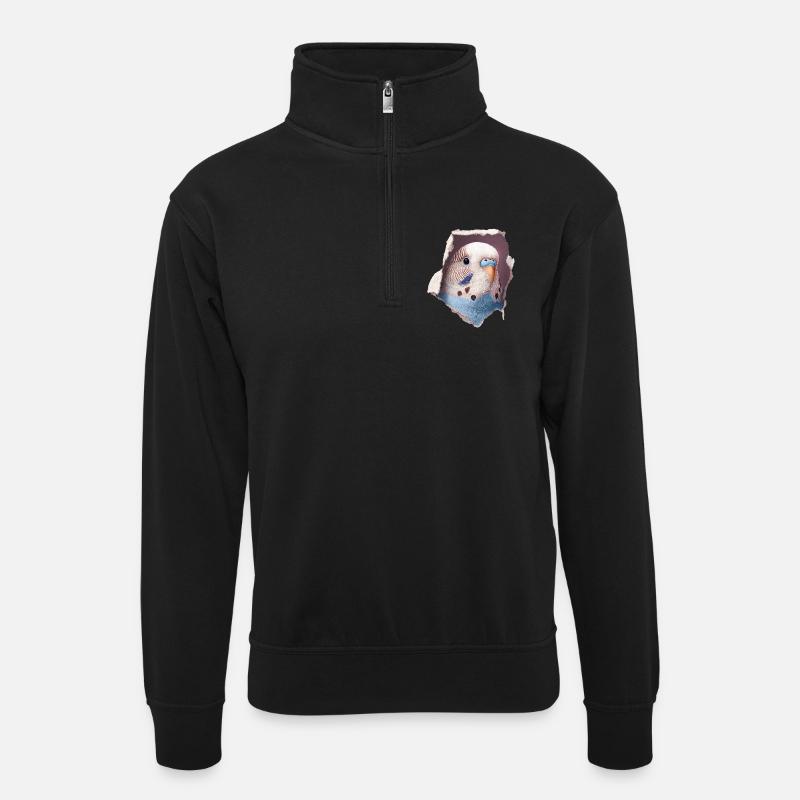 Wellensittich - Unisex Pullover mit Zip-Kragen - Schwarz