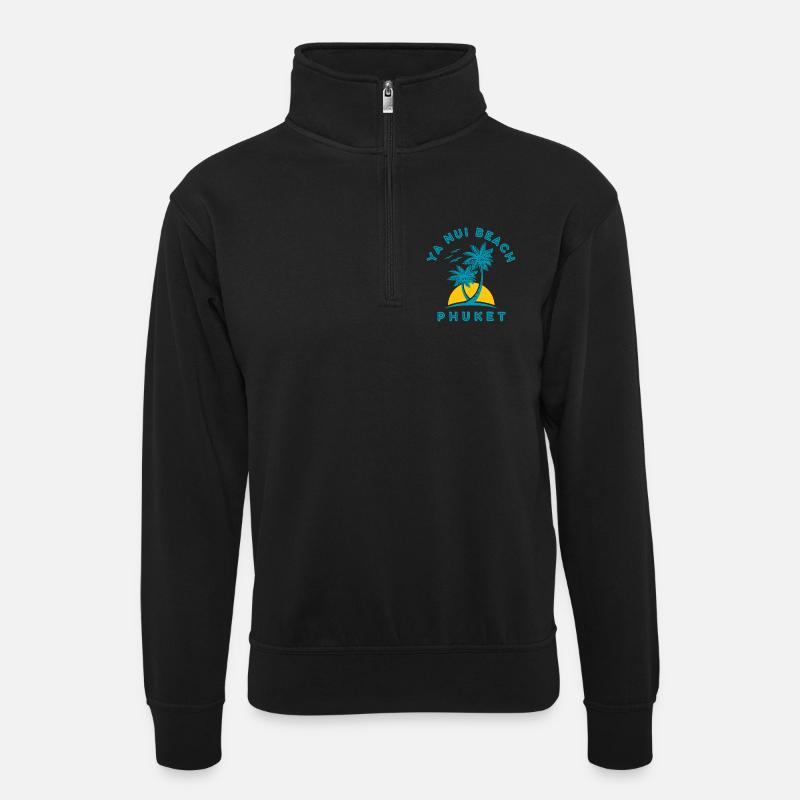 Phuket Beach Palm Sunset - Unisex sweater with zip collar - black