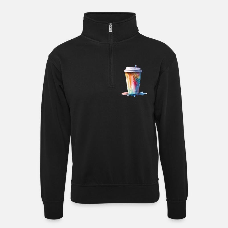 Cappuccino Kaffee Becher Kunst - Unisex Pullover mit Zip-Kragen - Schwarz