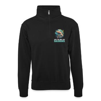 Lachse Lachs - Unisex Pullover mit Zip-Kragen - Schwarz - Vorne