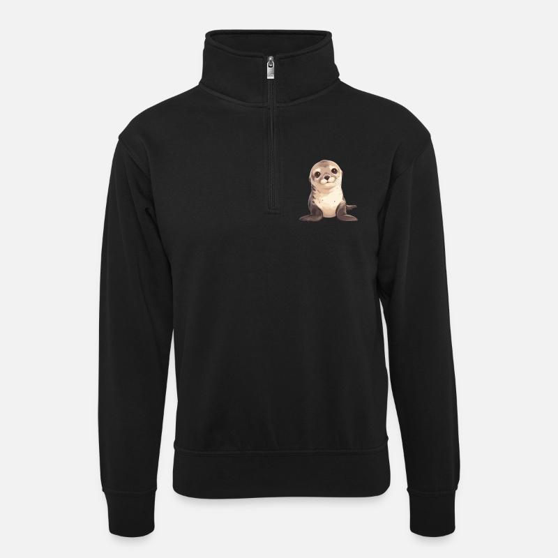 Seelöwen Seelöwe - Unisex Pullover mit Zip-Kragen - Schwarz