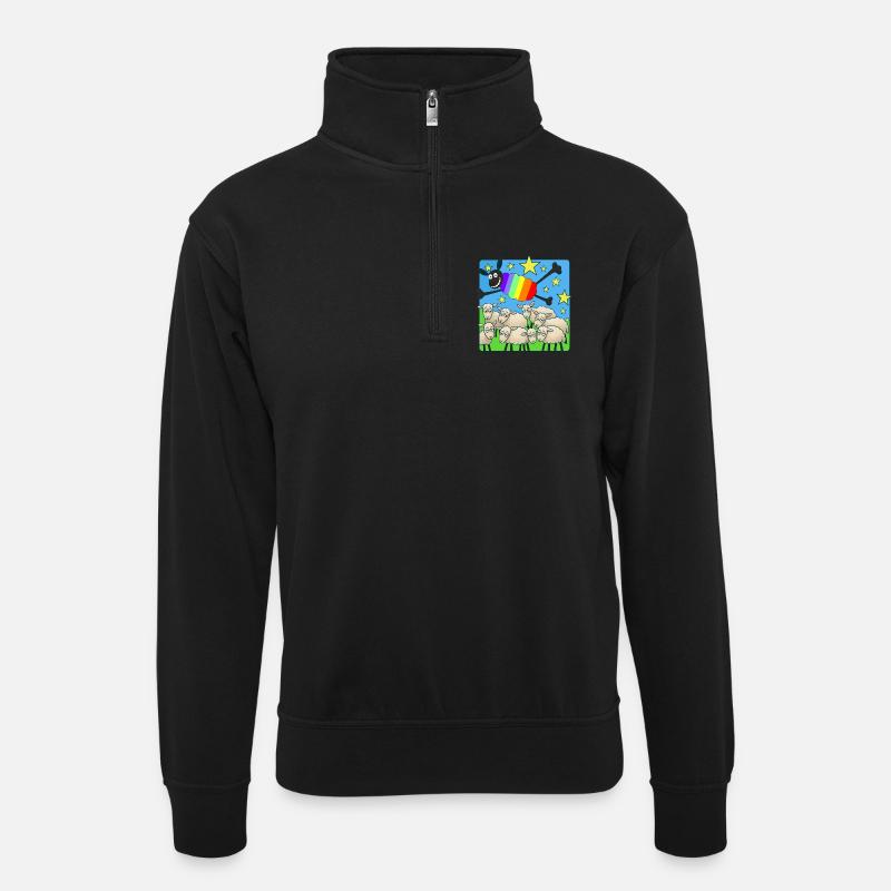 Rainbow sloth above sleeping sheep - Unisex sweater with zip collar - black