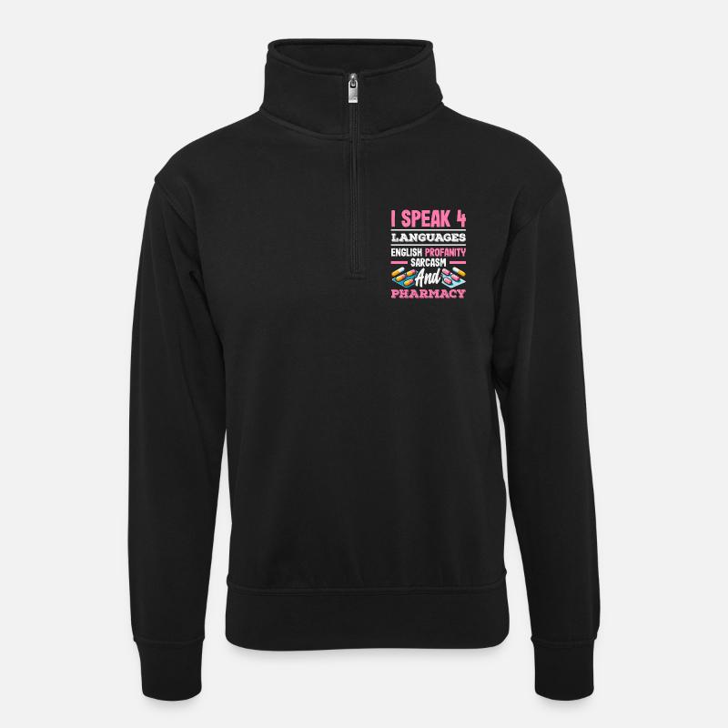 Speak 4 Languages Funny Pharmacist - Unisex sweater with zip collar - black