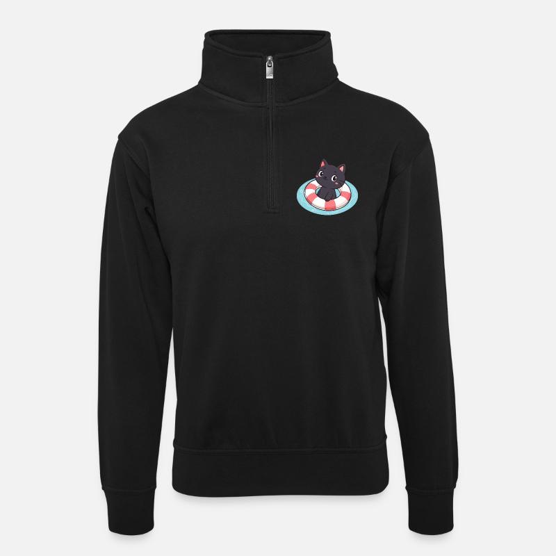 Kätzchenschwimmer auf Boje - Unisex Pullover mit Zip-Kragen - Schwarz