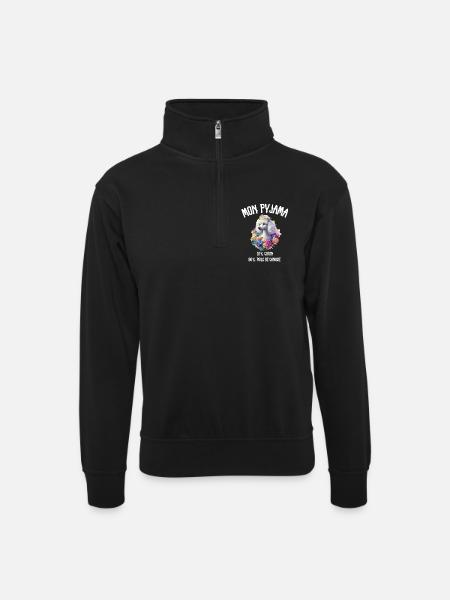 Hundepyjama-Pudel-Humor - Unisex Pullover mit Zip-Kragen - Schwarz