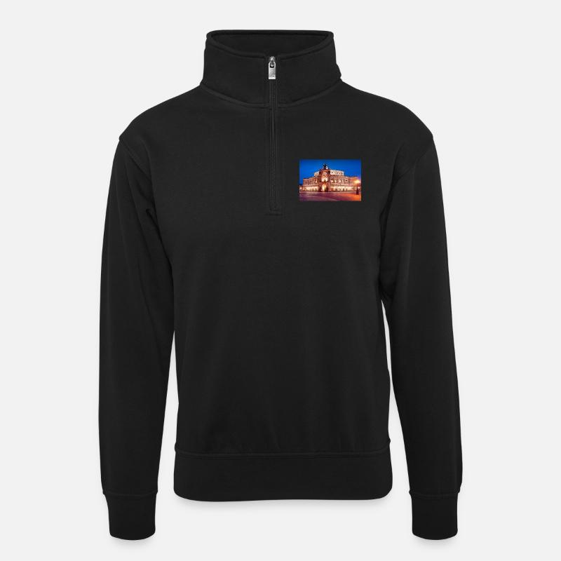 Dresden Semperoper in the evening light - Unisex sweater with zip collar - black