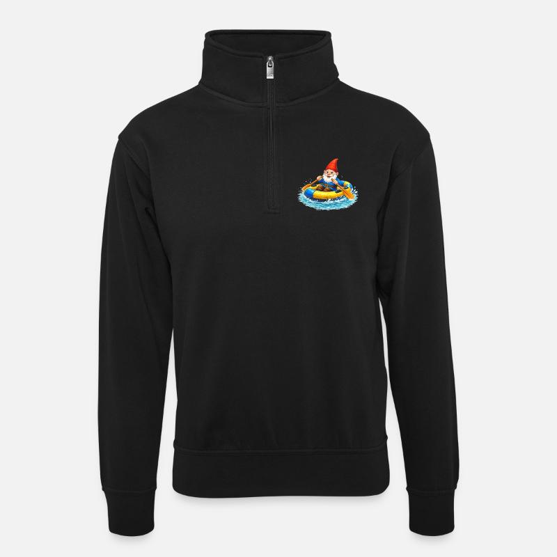 Gartenzwerg im Schlauchboot auf Sommerabenteuer - Unisex Pullover mit Zip-Kragen - Schwarz