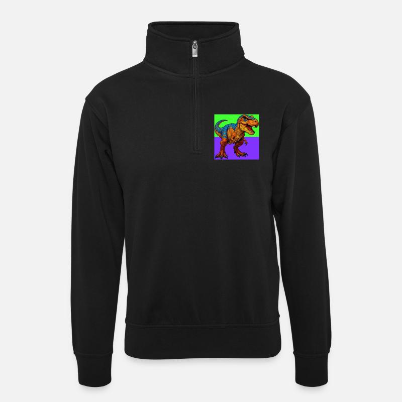 Dinosaurier - Unisex Pullover mit Zip-Kragen - Schwarz