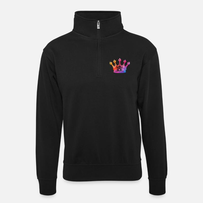 Wasserfarbene KronenKrone - Unisex Pullover mit Zip-Kragen - Schwarz